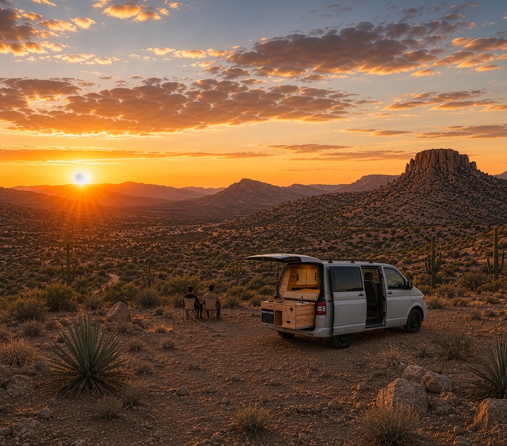 Clever Camper Wohlfühl Bulli in der Wüste - AI generated